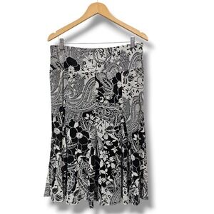 Y2K Midi Skirt L Black White Paisley Floral Mesh Midi Flared Boho Fairy Whimsy